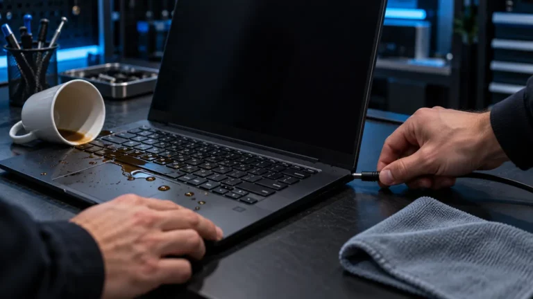 Zalany laptop – odłączanie zasilania po zalaniu klawiatury